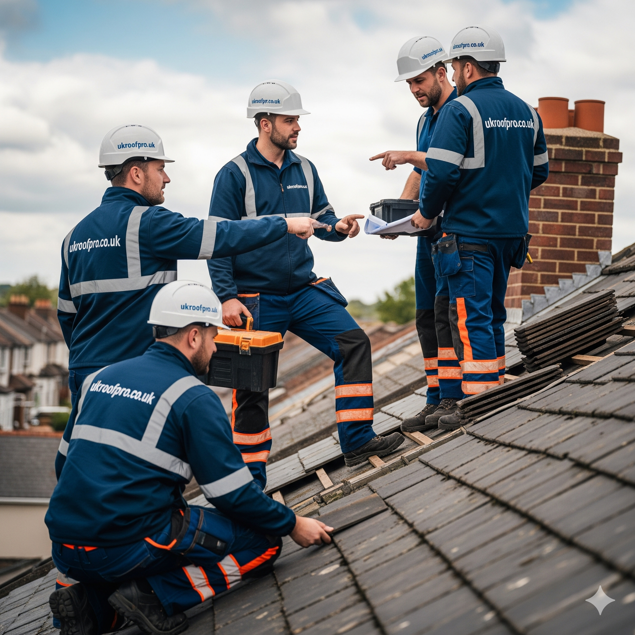 Team installing flat roof felt